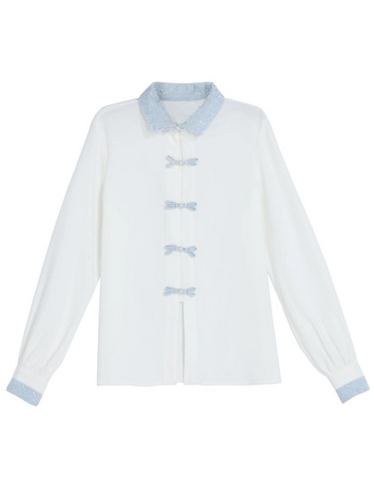 Jupe à ruban Gilet en tweed Parfum de tweed Chemise de costume bleue