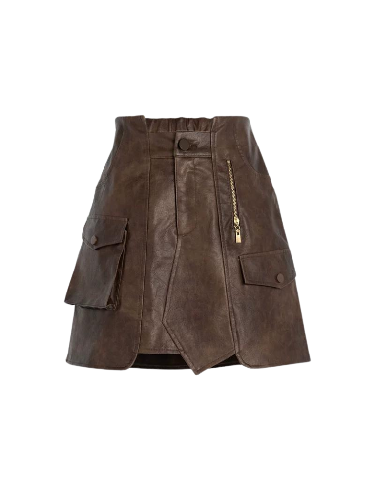 Veste en cuir rétro avec motif à l'huile et jupe en cuir