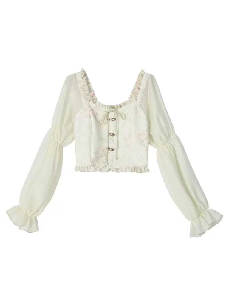 Ensemble floral en mousseline de soie légère de Chine verte