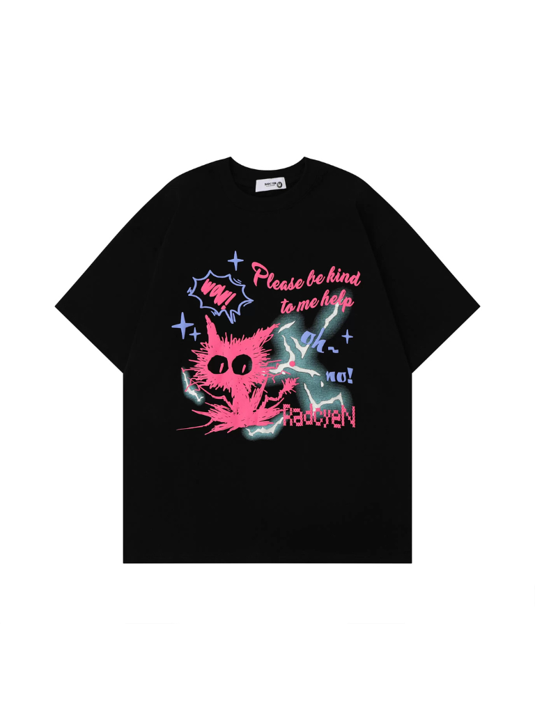 T-shirt imprimé chat couleur contrastée dessin animé