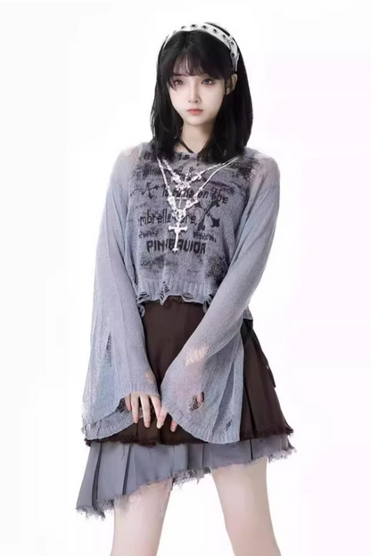 skirt + blue bustier top dark check y2k asymmetrical