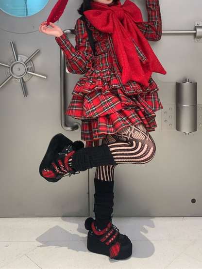 Bunny Shoes Dark Red Check Red All Platform