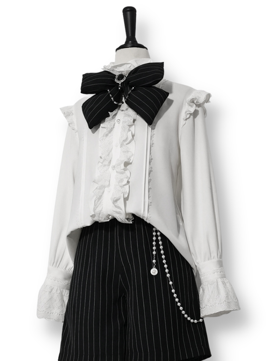 Theater White Fashion Sleeves Ruffle Shirt Ouji High Bunny Long Collar