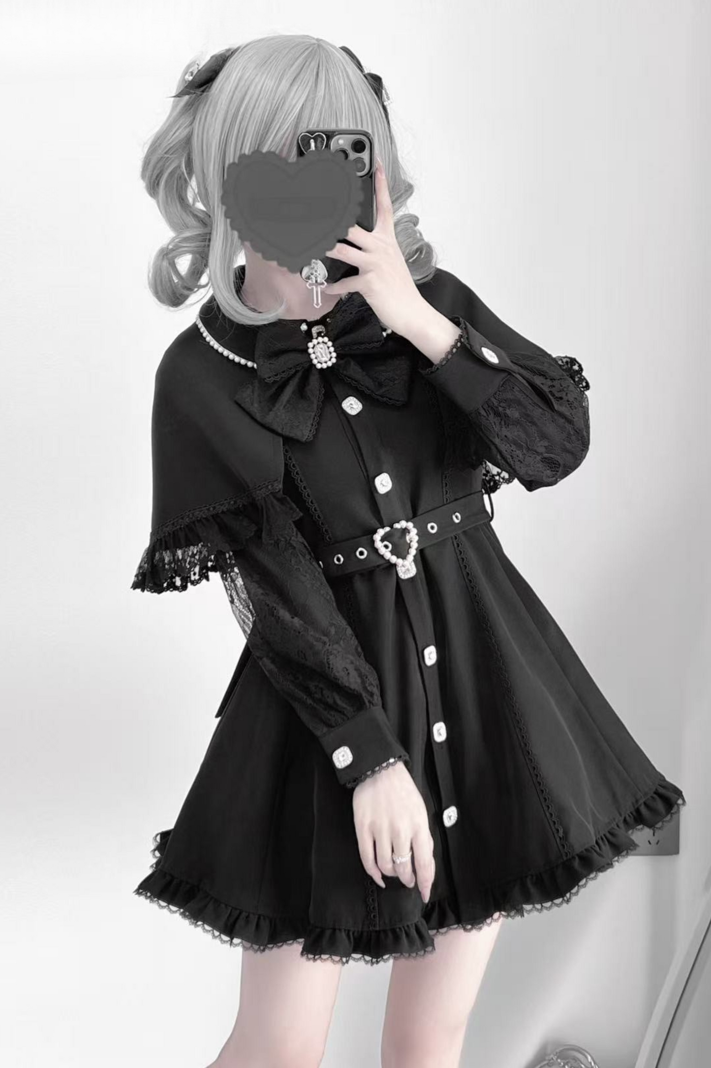 Sleeve Sweet Lace Cape Dress Collar Pearl
