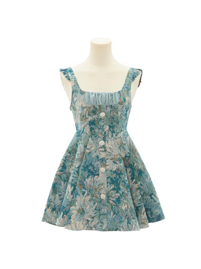 Suspender Forest Taste Oil + Bow Shirt Paint Dress Tie Chiffon Frilled