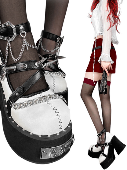 Witch Punk Round Shoes Rivet Dark Rose Platform Toe