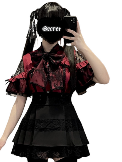 Shirt Sheer Ribbon Shoulder Lace