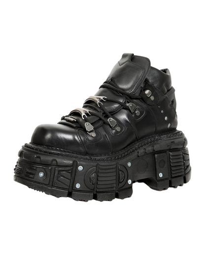 Chain Punk Metal Platform Plain Dark Shoes High-top