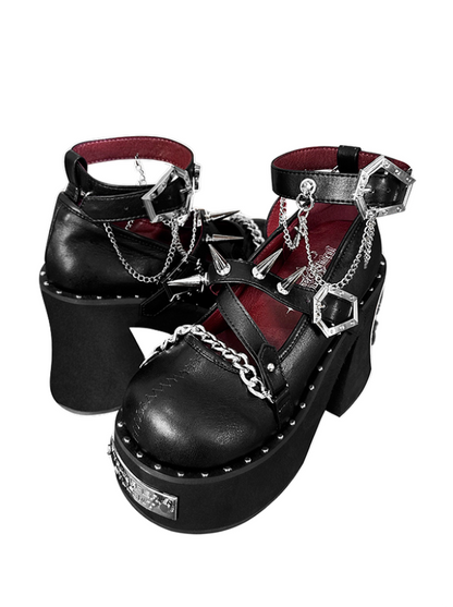 Witch Punk Round Shoes Rivet Dark Rose Platform Toe