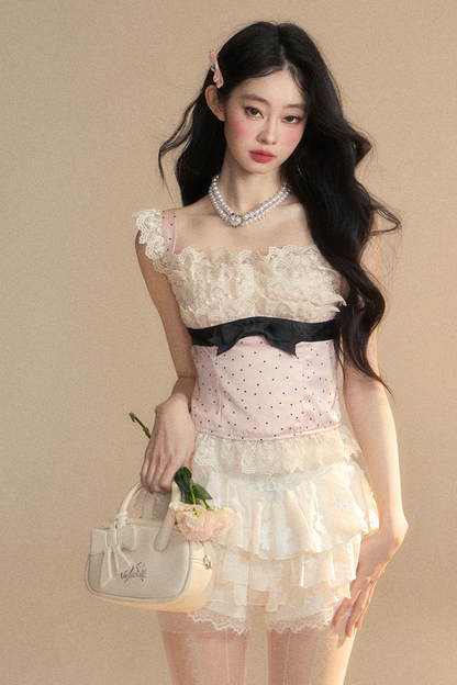 Reservations Top Tight Sleeveless Lace Dot Girly