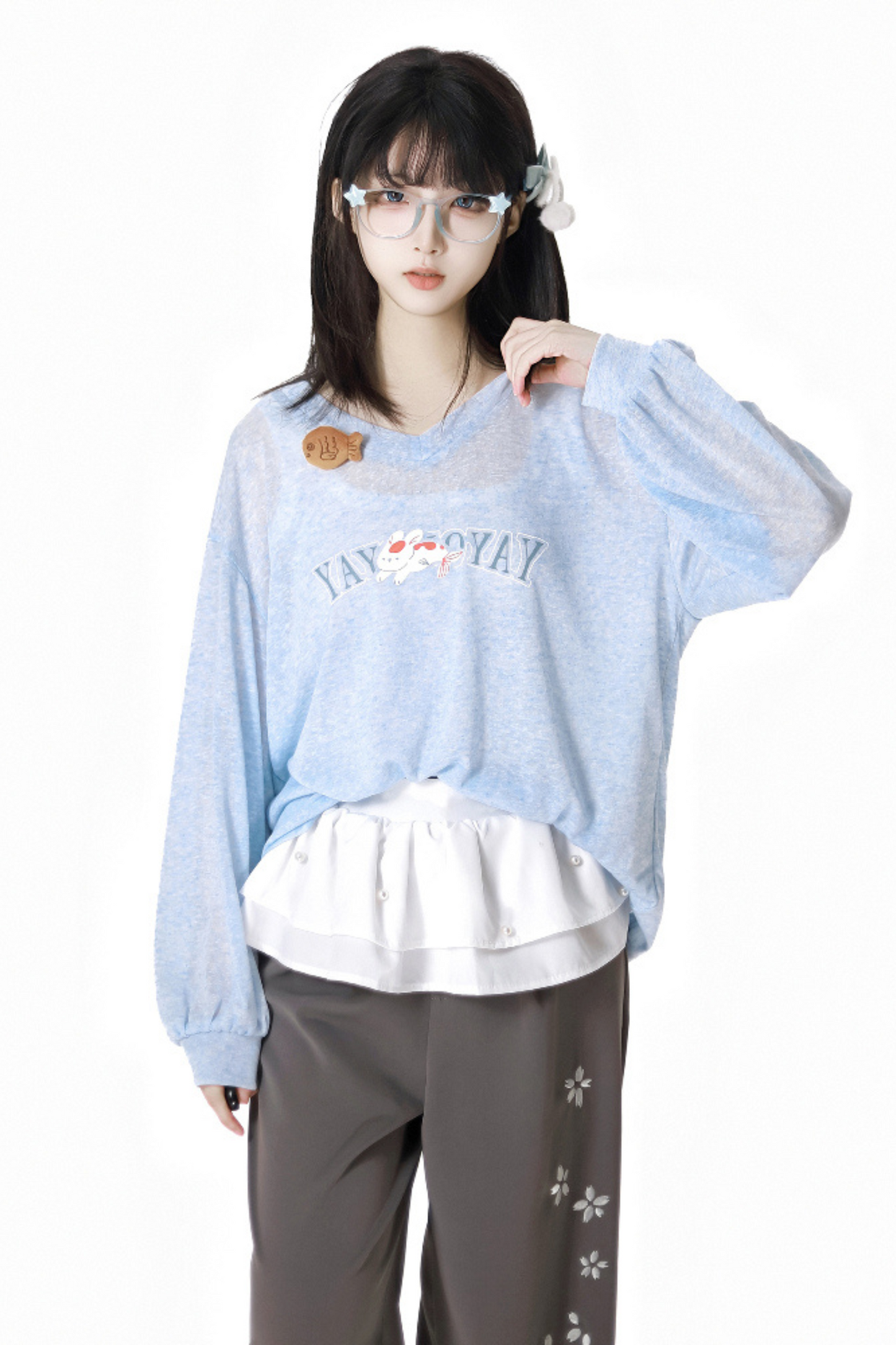 wide pants Loose light top +