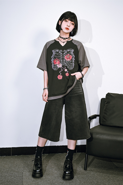 pants half ash Black denim