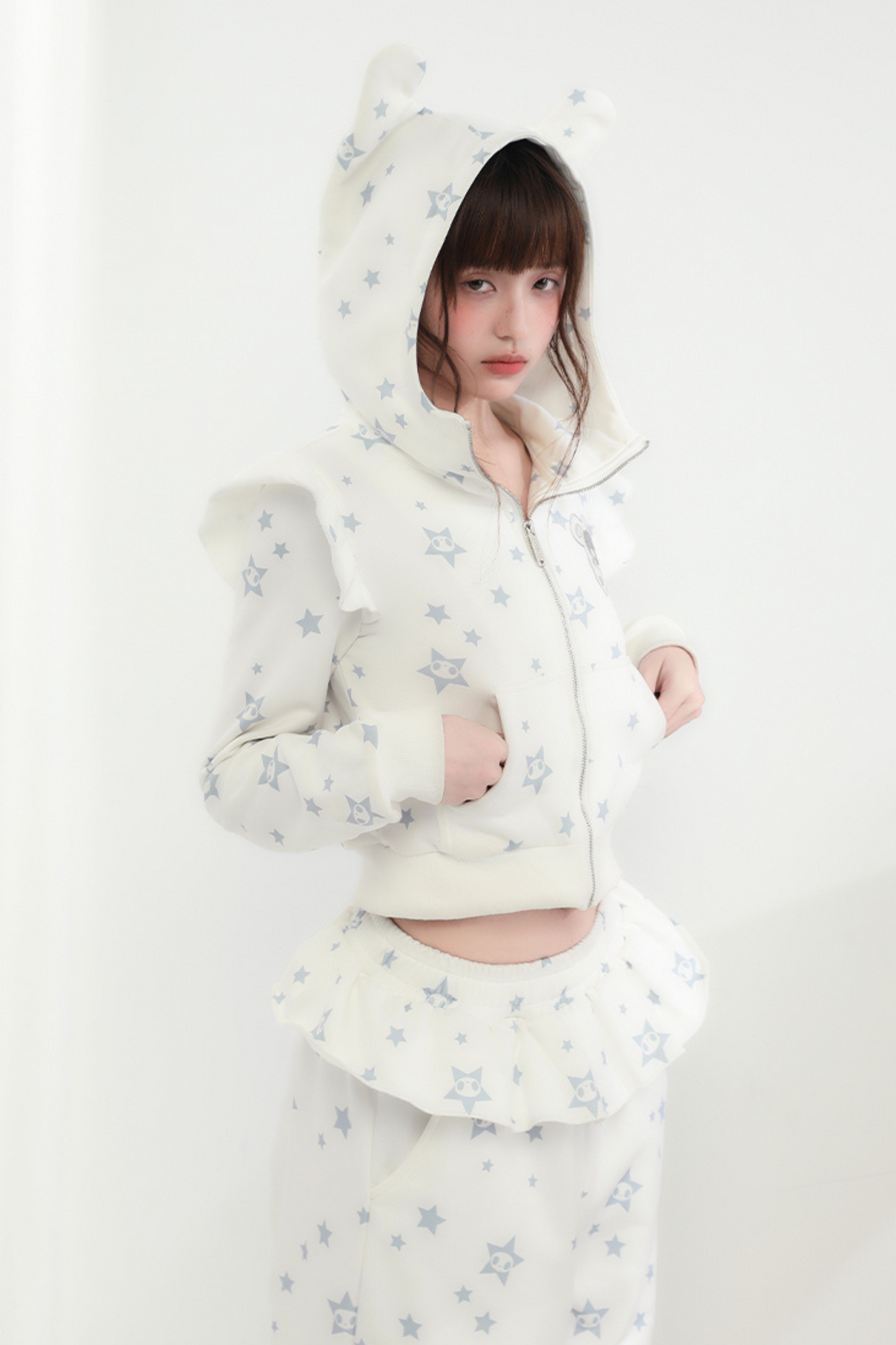 Animal Pants Loose Hoodie Hooded Ear + Ruffle