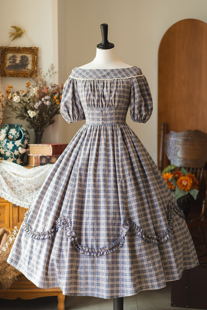 Check Retro Word Lolita Petticoat Dress Forest +