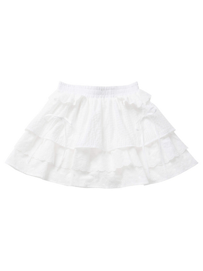 Ensemble haut en dentelle blanc et jupe fleurie rose
