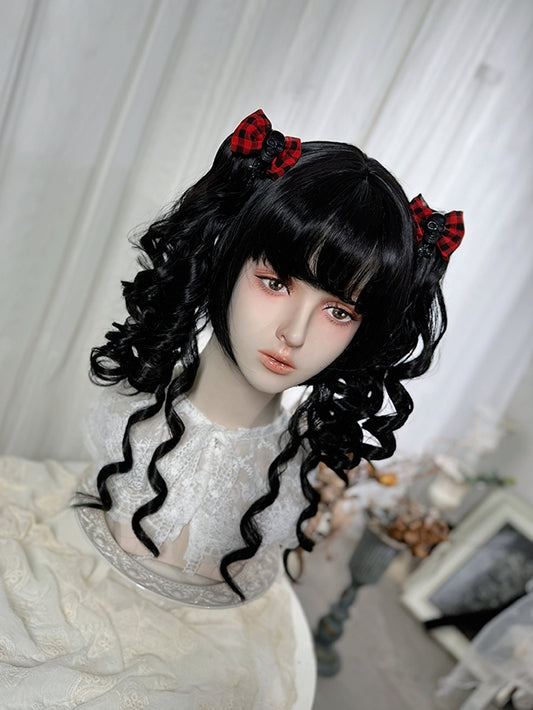 Wigs 48cm Bangs Two + Black Curly With Length Claw Ponytails