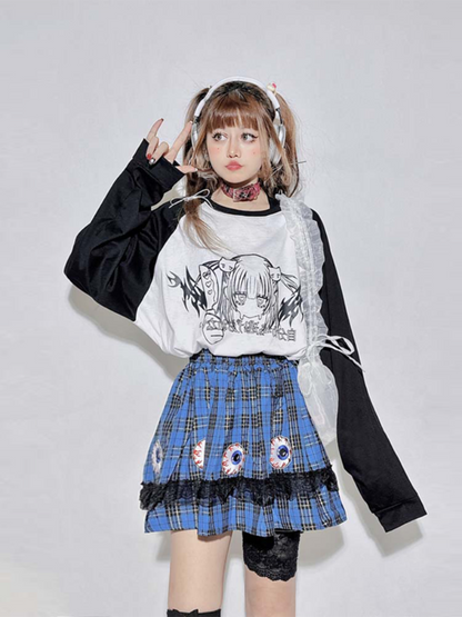 Black&White Round Neck Cartoon Top