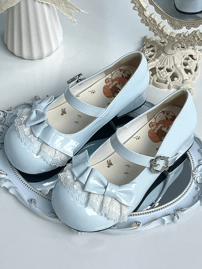 Round Mary - Blue PU in Design Toe Low-heel Light Janes