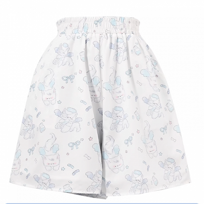 White Elastic Waist Shorts Allover Kitty Print