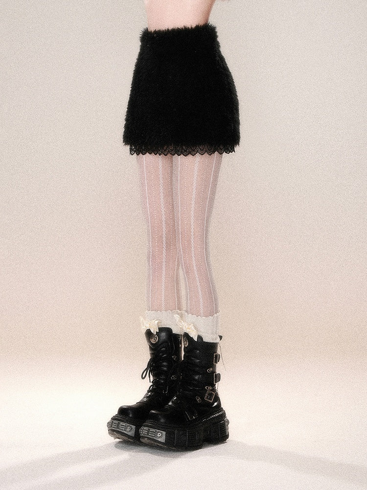 Jupe épaisse avec bordure en dentelle blanche/noire
