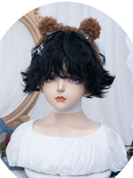 Black Blue Curly Ouji Short Wig