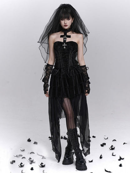 Halloween Tulle Trim with Overlay Gothic Tiered Detachable Lace Black Skirt