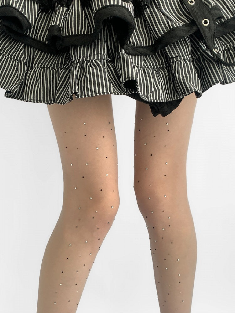 Weiße Strass-Strumpfhose WeißSchwarz/Alles verziert