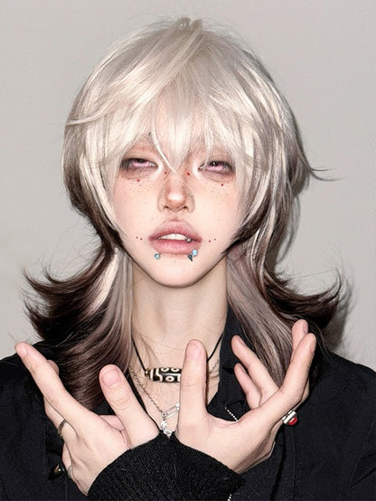 Bangs With Blonde And Air 43CM Length Ombre Brown Wavy Wig