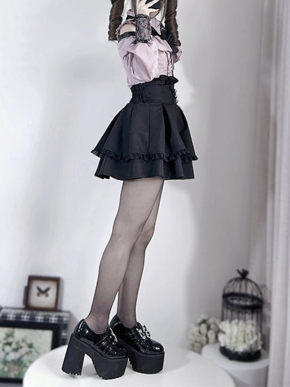 Dusty Pink Sweetheart Button Closure Jirai Kei Top with Free Bow Tie