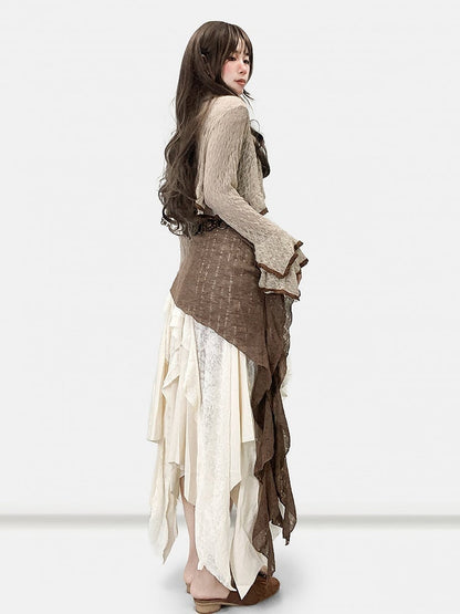 Bell Sleeves Hem White Millard Brown + Cardigan Fashion Dress Asymmetrical Cami Skirt