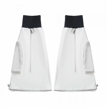 Zipper Black and Techwear Flared Leg Warmers White Drawstring Cuffs Detail
