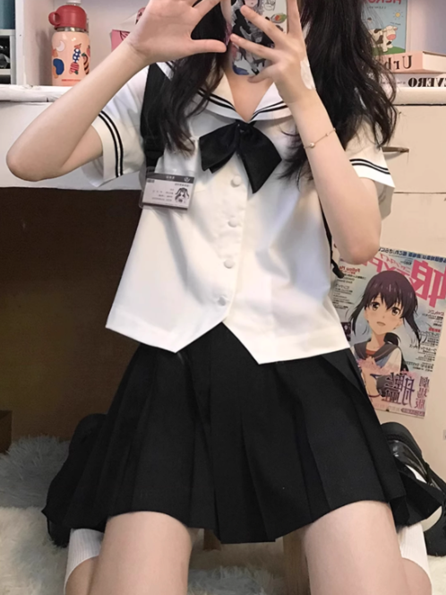 Rock 42CM Schwarz Länge Uniform Plissee JK