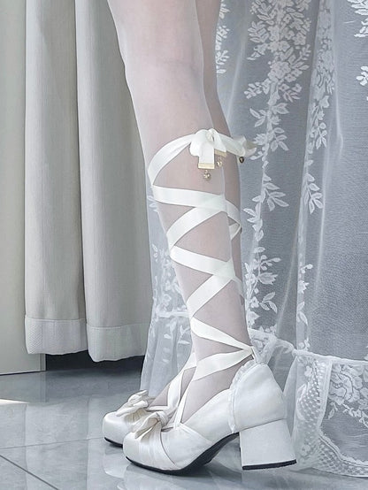 Buckle With Dual Mary White Straps Bow Creamy Ankle Elegant at Detachable Top Janes