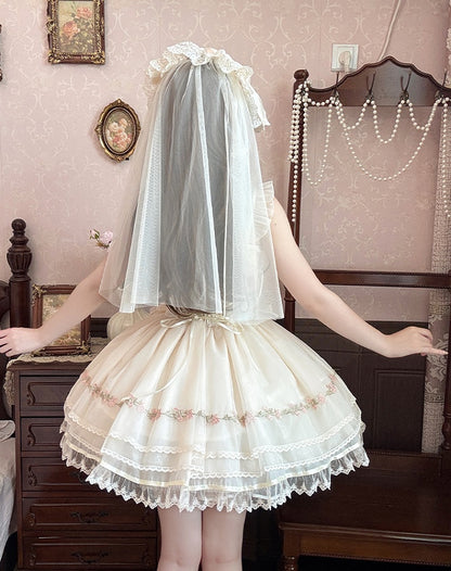 Beige Sleeves Bowknots Decoration Ribbon Lolita Dress JSK Flutter Sweet Boned Waist Balletcore