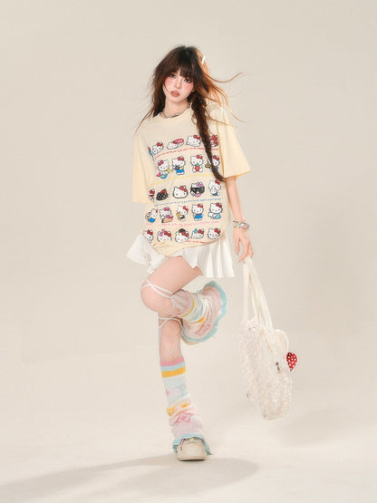 Skirt with Accents Charm JK Uniform White High Free Waist Bowknot