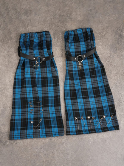 Pins Black and Blue Plaid Leg Sleeves