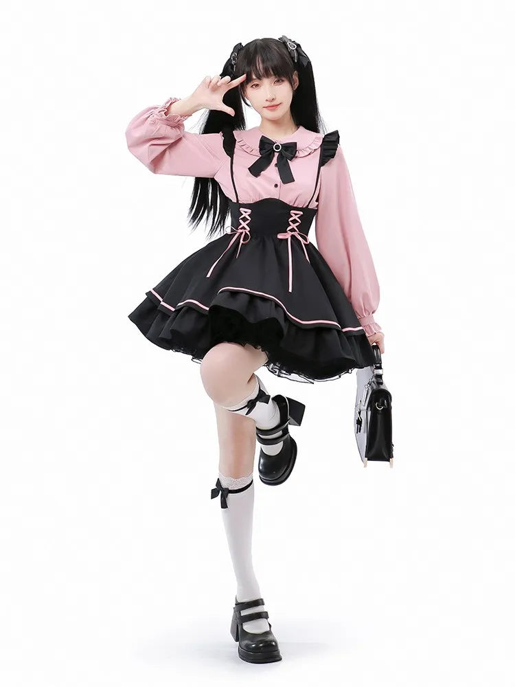 Suspender Clearance-Size Jirai Landmine 68CM Waist for Style Skirt High Overalls Dress M Black Kei