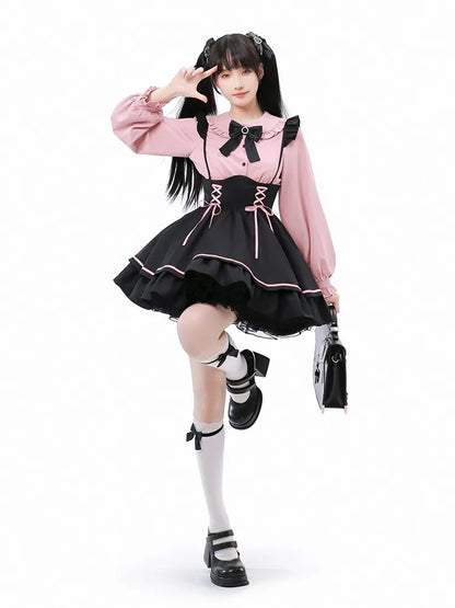 Suspender Clearance-Size Jirai Landmine 68CM Waist for Style Skirt High Overalls Dress M Black Kei