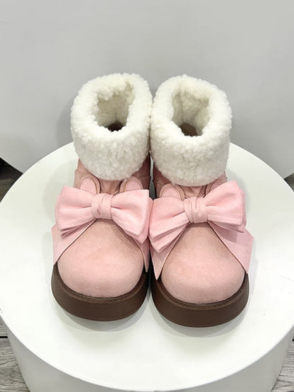 Pink Bunny Ear Design Bowknot Platform Winter Ugg Boots