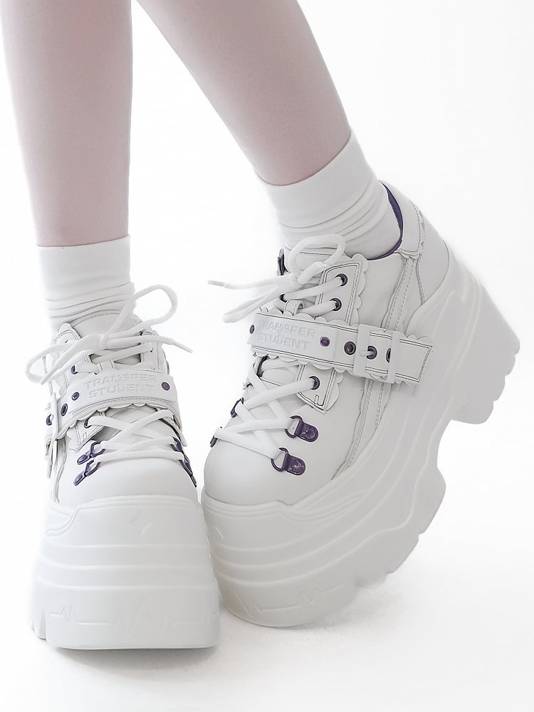 Design Buckle Lace-up Punk Platforms White Strap - Closure