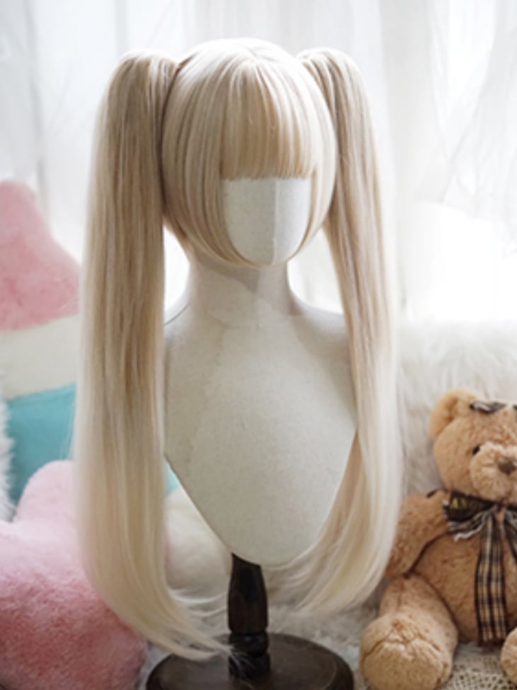Milk White/Light Blonde/Black Bob Cut Short Straight Wig With Full Bangs