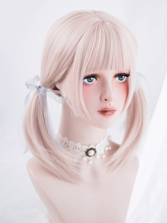 Light Pink 42CM Above Bust Length Straight Wig With Full Bangs