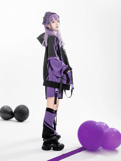Black and Techwear Shorts Purple Colorblock