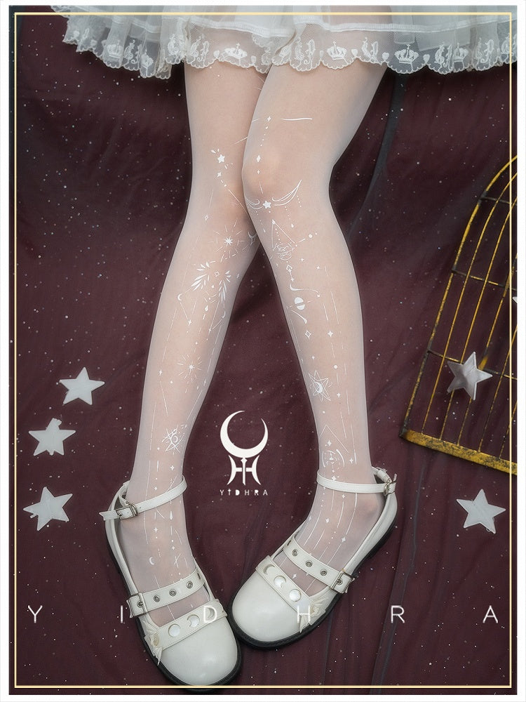 White/Black Stars Print Lolita Tights