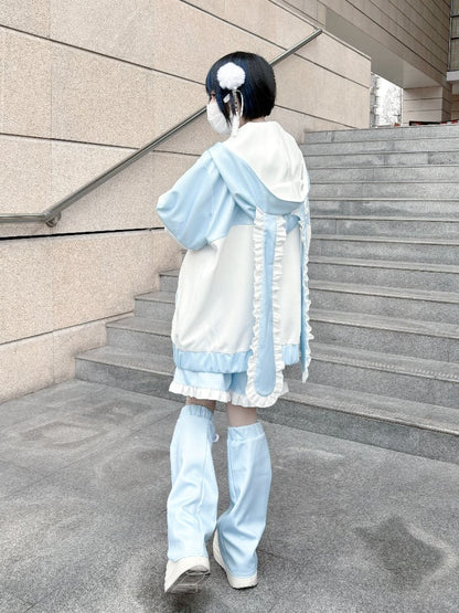 Tenshi Kaiwai Blue Tassel and Knot Button Leg Warmers