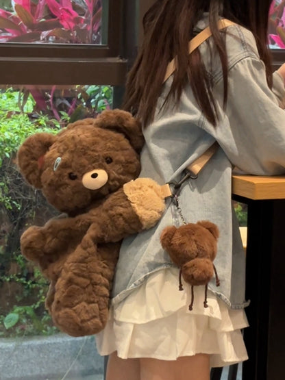Cute Teddy Brown Plush Backpack/Crossbody