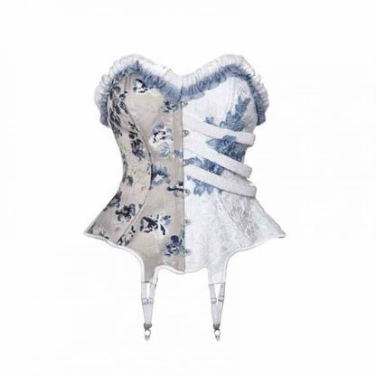 Half White Half Dusty Blue Corpse Bride Floral Corset Top