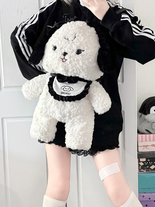 White Plush Puppy Bag Backpack