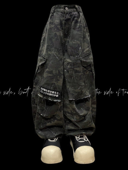 Weites Bein Cargo Army Grün Muster Hose Camo
