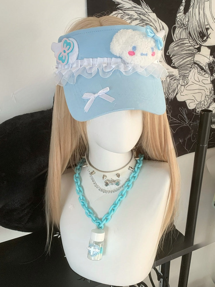 Pink Plushie Ruffled Lace Wings Visor Cap